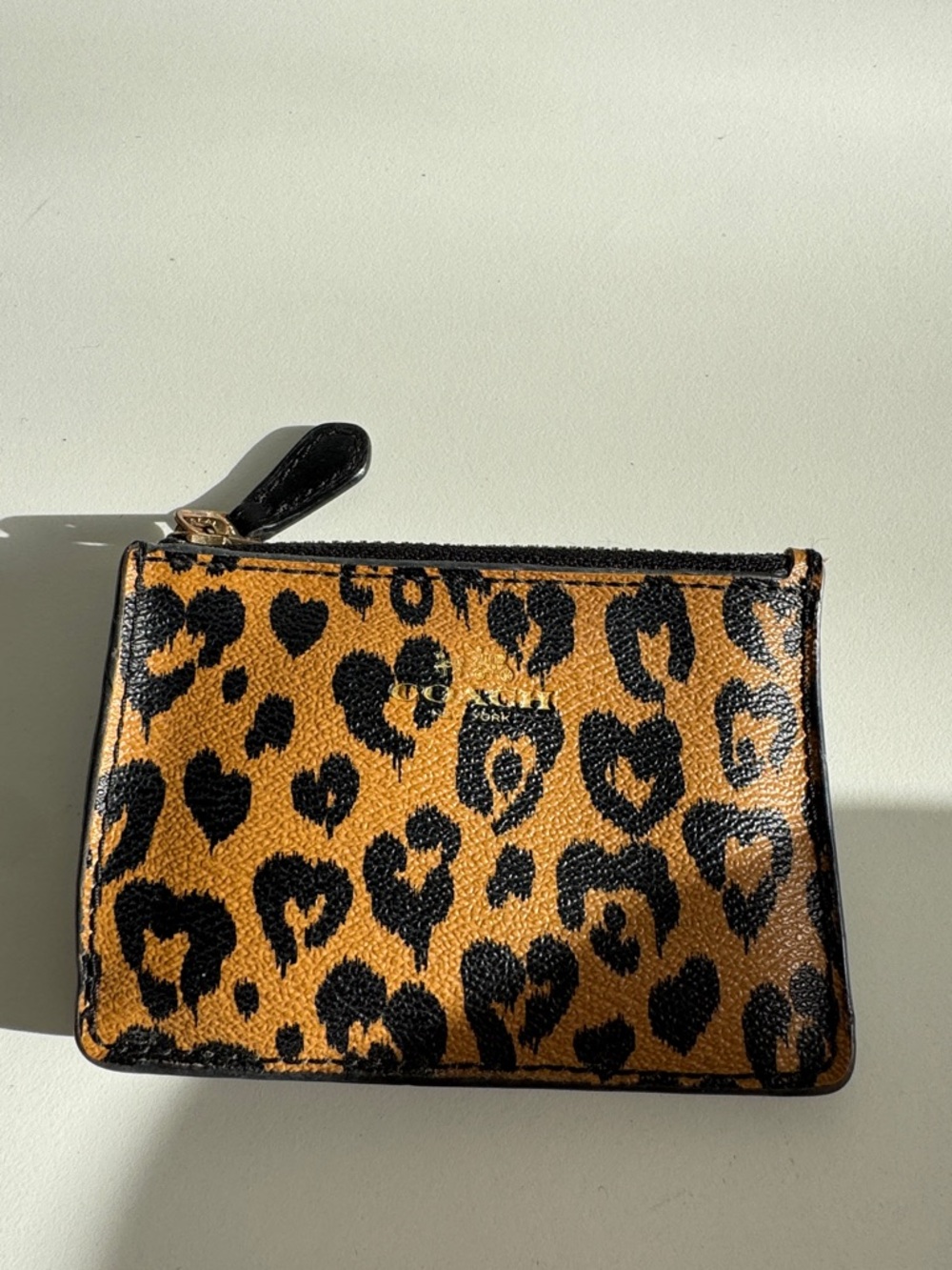 Coach Leopard-Print Zip Card Wallet - Black & Brown